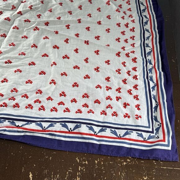 Womens Scarf 31x31 Square Red White & Blue Floral - Picture 9 of 10